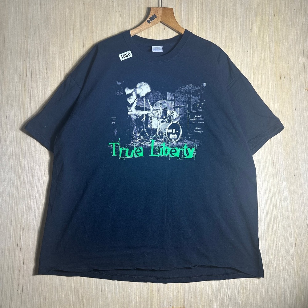 Vintage True Liberty Shirt Mens 2XL Black Short Sleeve Graphic Print Y2K